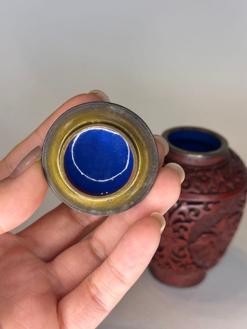 民国時代 剔紅 堆朱 壺 茶入 蓋付 彫漆文 時代物 中国古美術