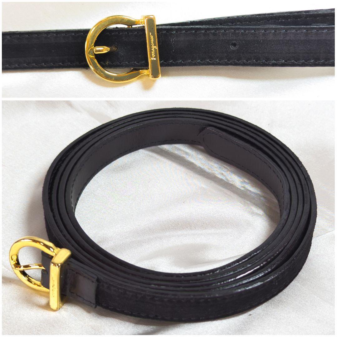 【極美品】フェラガモ ヴァラリボン ハンドバッグ 2way スエード 黒