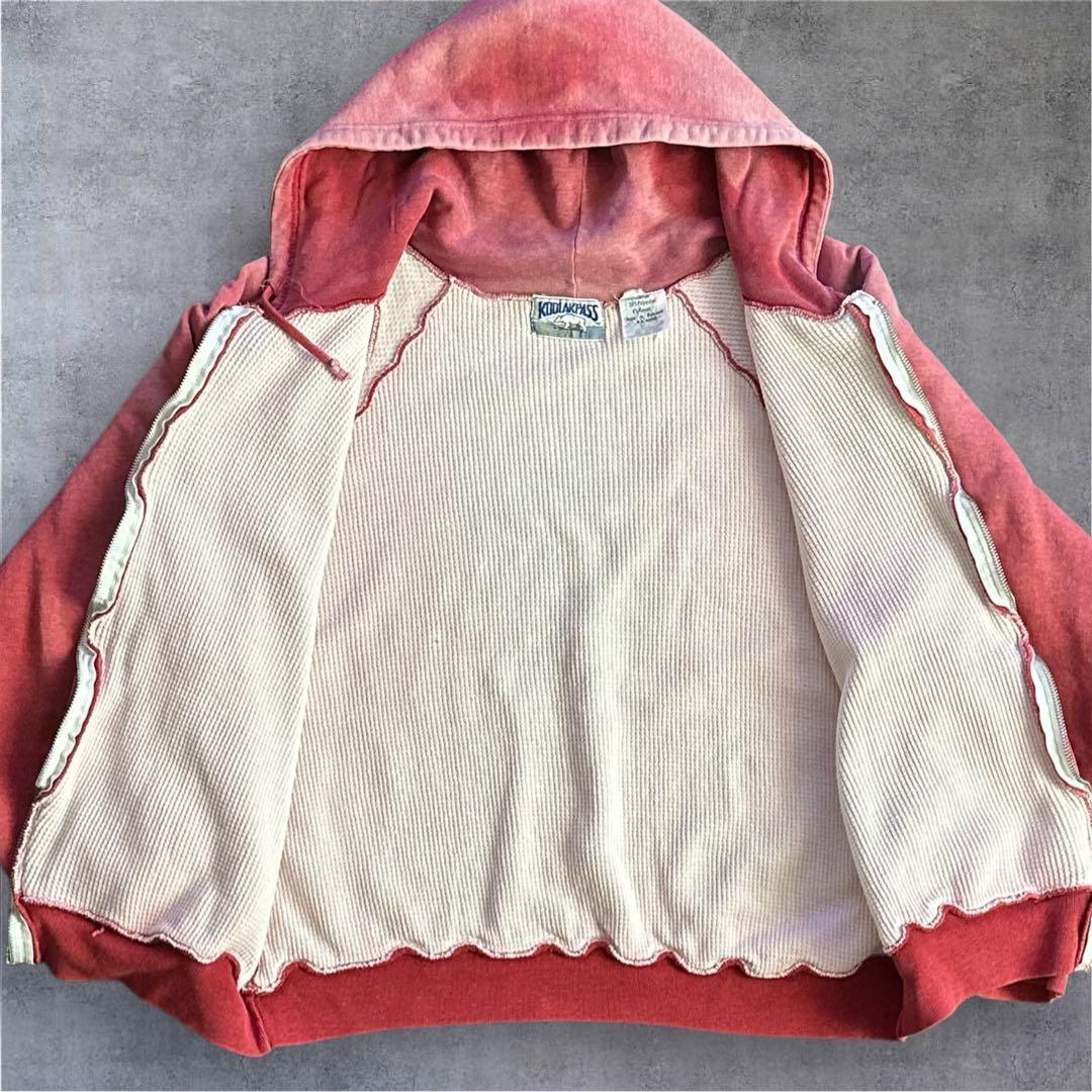 70s 80s 裏サーマル ルーマニア 短丈 ジップパーカー レッド フェード