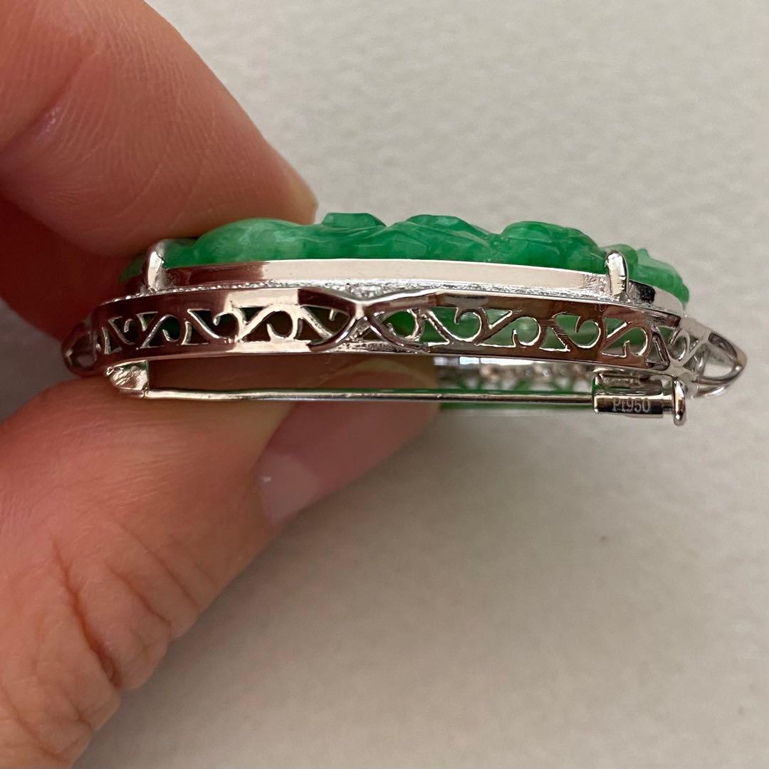特注品 pt950翡翠ダイヤブローチ アンティーク帯留からのリメイク