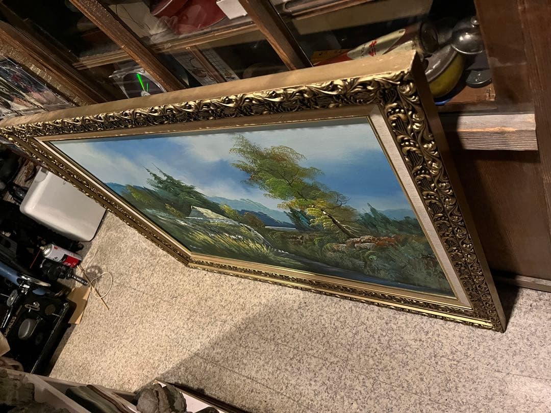 油絵、絵画、油絵額付き、大きな油絵、108センチ、キャンパス油絵、直筆油絵