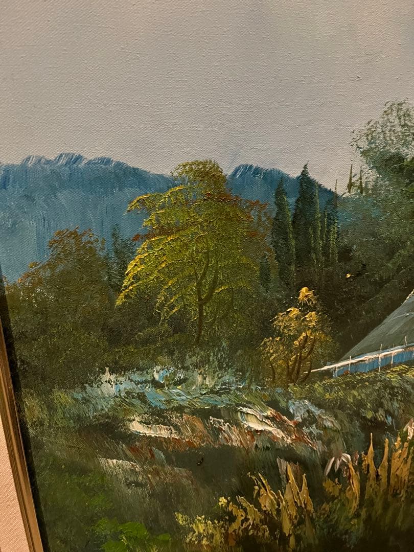 油絵、絵画、油絵額付き、大きな油絵、108センチ、キャンパス油絵、直筆油絵