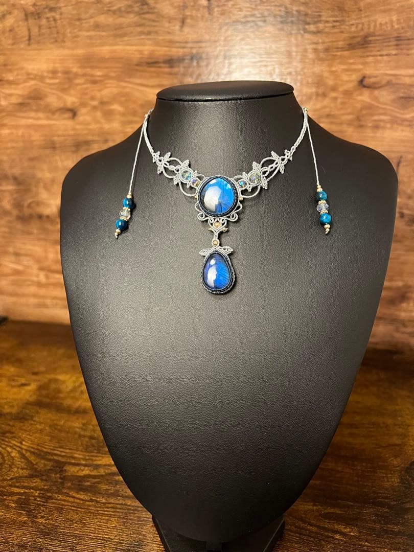 handmade_Luna.】マクラメ× ラブラドライト ネックレス