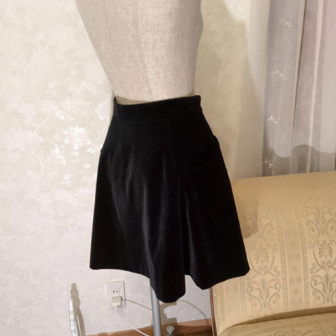 ブラック ベロア ひざ丈スカート 巻スカート