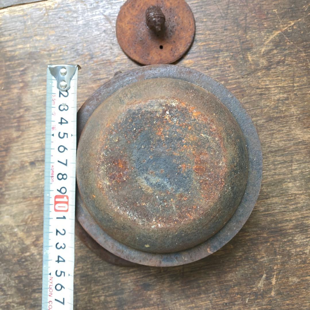 時代 亀文堂 身在印 山水画 銅蓋 鉄瓶 未使用