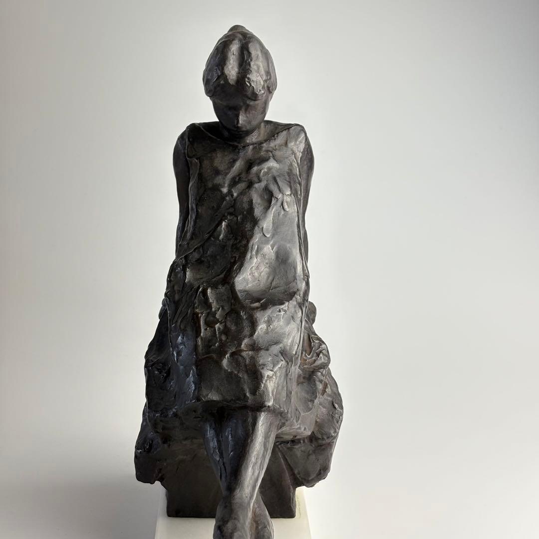 彫刻家 黒田嘉治 作 ブロンズ像 少女 1959年製作 共箱付属 東洋 彫刻