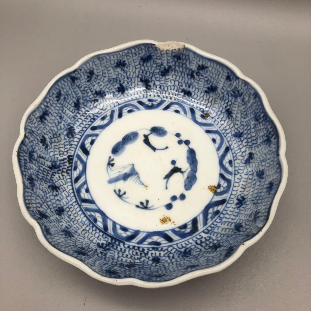 年代物希少古伊万里染付みじん唐草文なます皿 3枚15cm骨董品ビンテージ食器