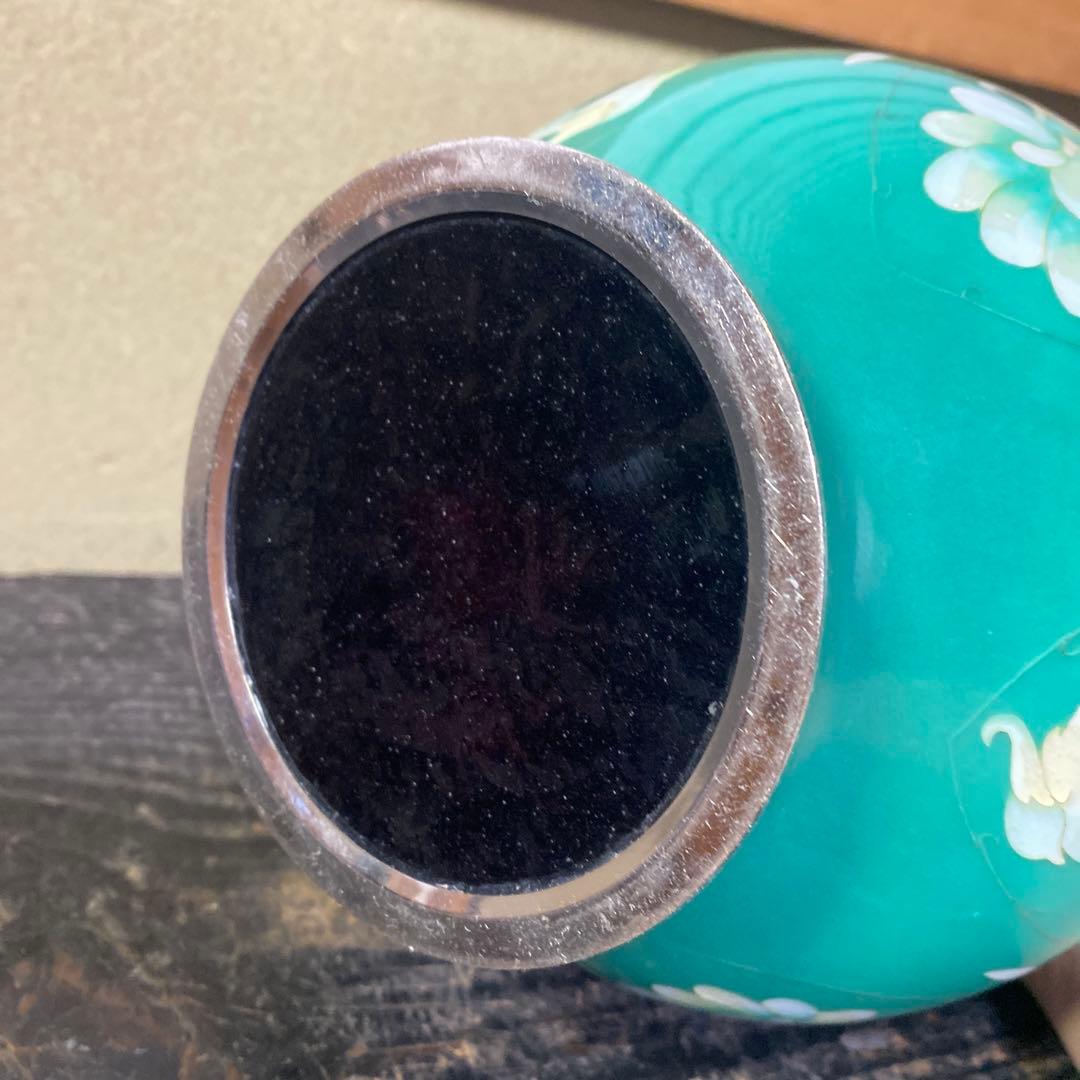 古玩 翡翠色七宝花瓶 26cm16cm