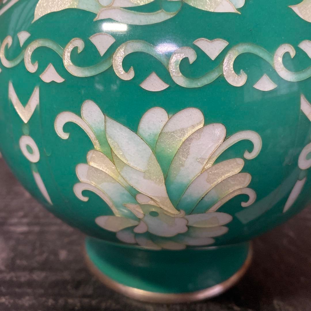 古玩 翡翠色七宝花瓶 26cm16cm