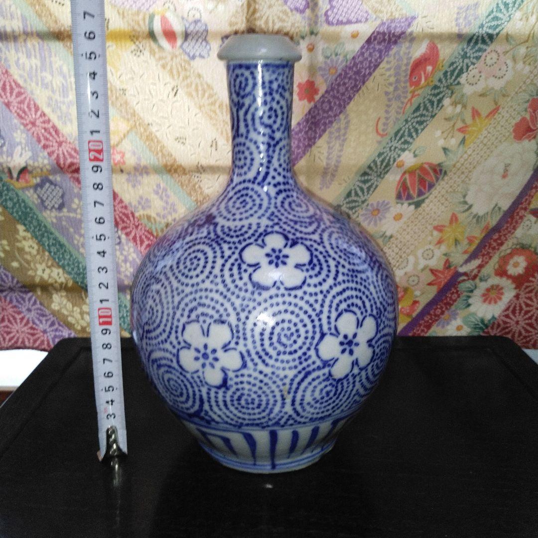 NO381 会津本郷焼　徳利　印版　花紋唐草　明治時代