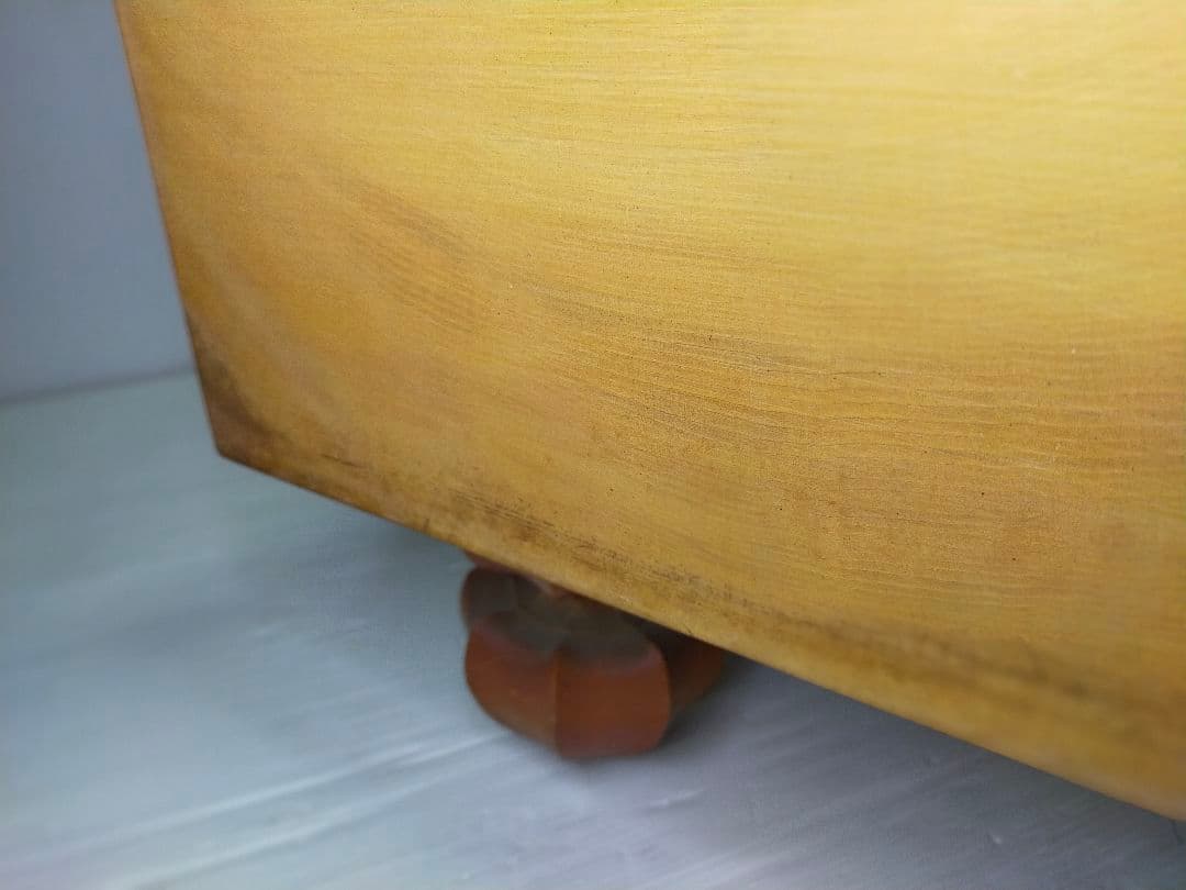 【迫力の6寸】足付き碁盤 新カヤ（推定） 18cm ヘソ付 木製カバー付 囲碁