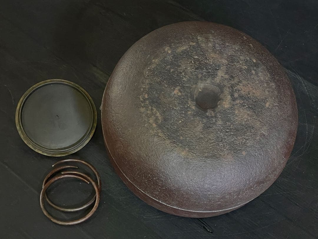 割引‼️「母」 柏釜 釜師 政光 釜鐶 共箱 黄布 炉釜 茶道具 （109あ