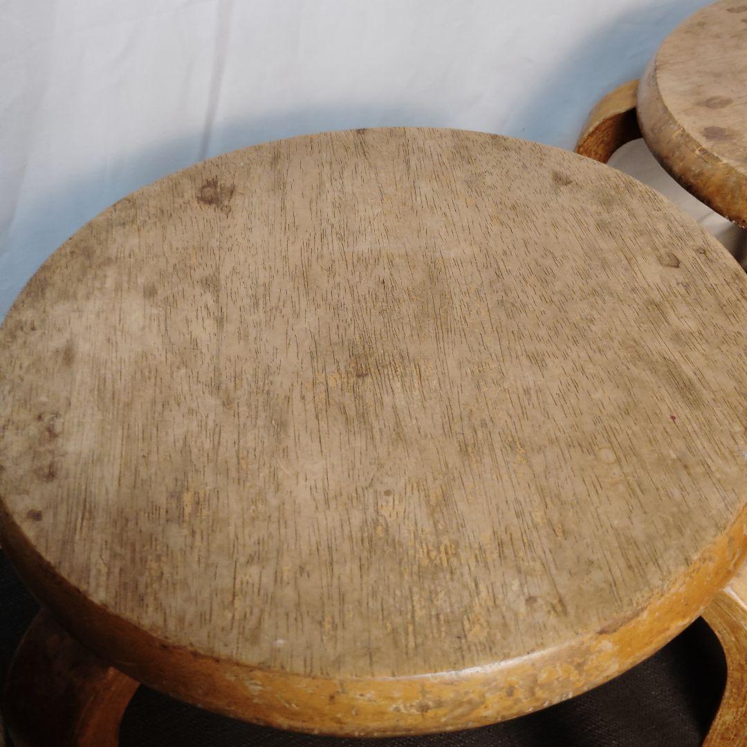 木製 丸椅子 スタッキングスツール レトロ 4脚セット