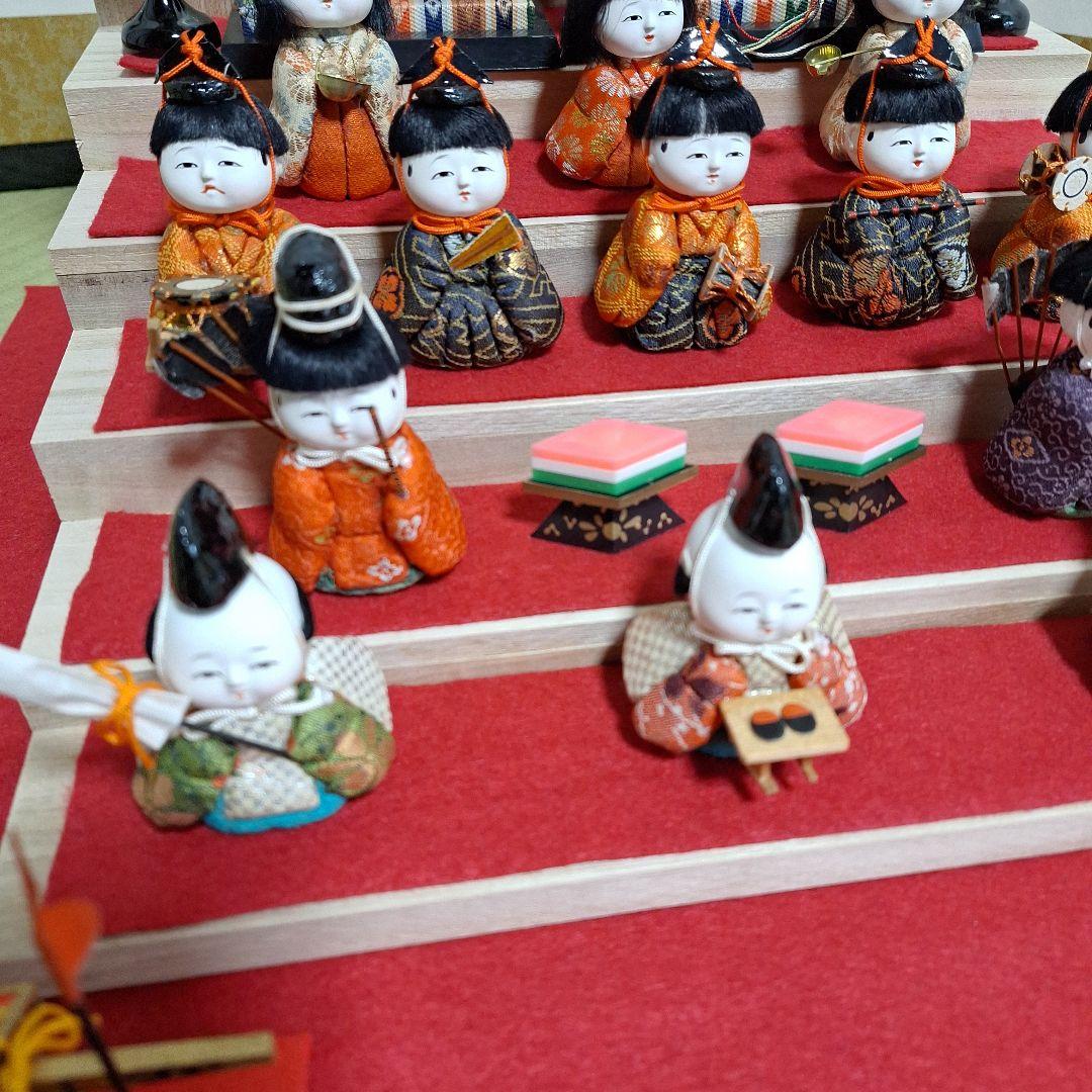 年代物木目込みお雛様、15人雛飾り、雛段新品、段飾りお雛様