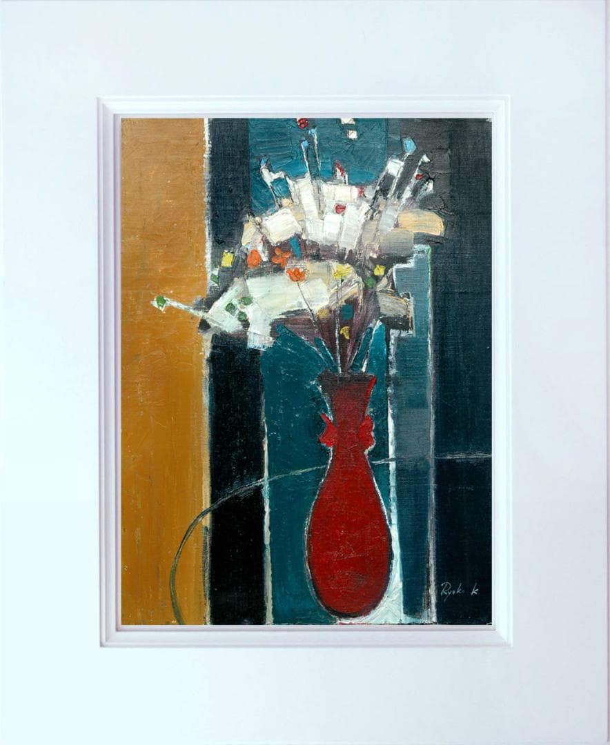 油絵 菅家令子 絵 絵画インテリア 額付(青緑＋金色の枠) F6-172023花