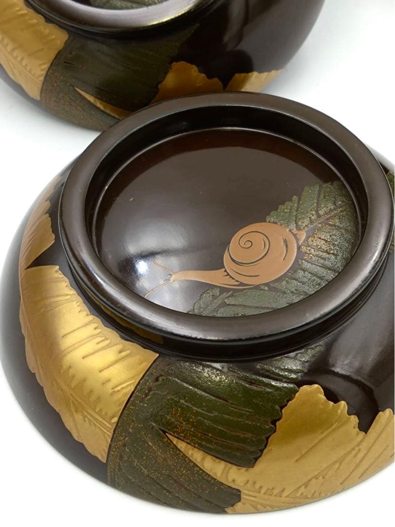 最高級 蓋付き汁椀 2客 お吸物 金漆塗 高蒔絵 芭蕉