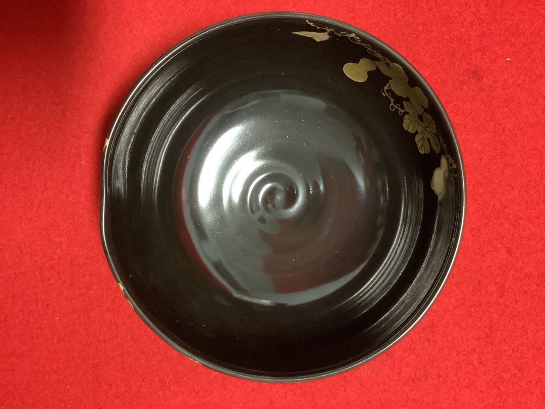黒地六瓢螺鈿茶碗　五山窯　林淡幽造　【新品未使用】