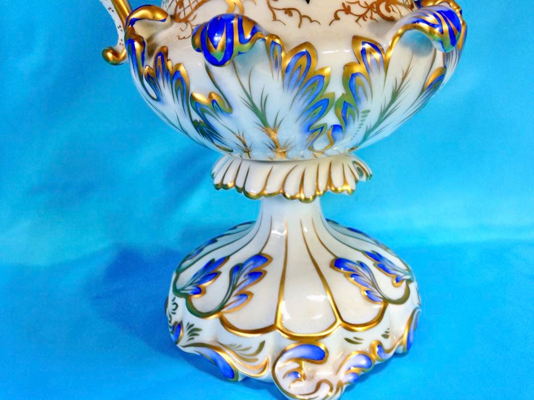 ヘレンドアンティーク☆コンポート蓋付花瓶飾物陶器H34.5金彩一点物