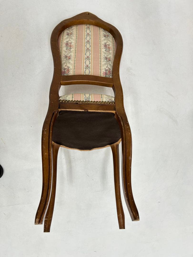 ロココ調西洋風木製椅子 ピンクとクリーム 美術品・アンティーク