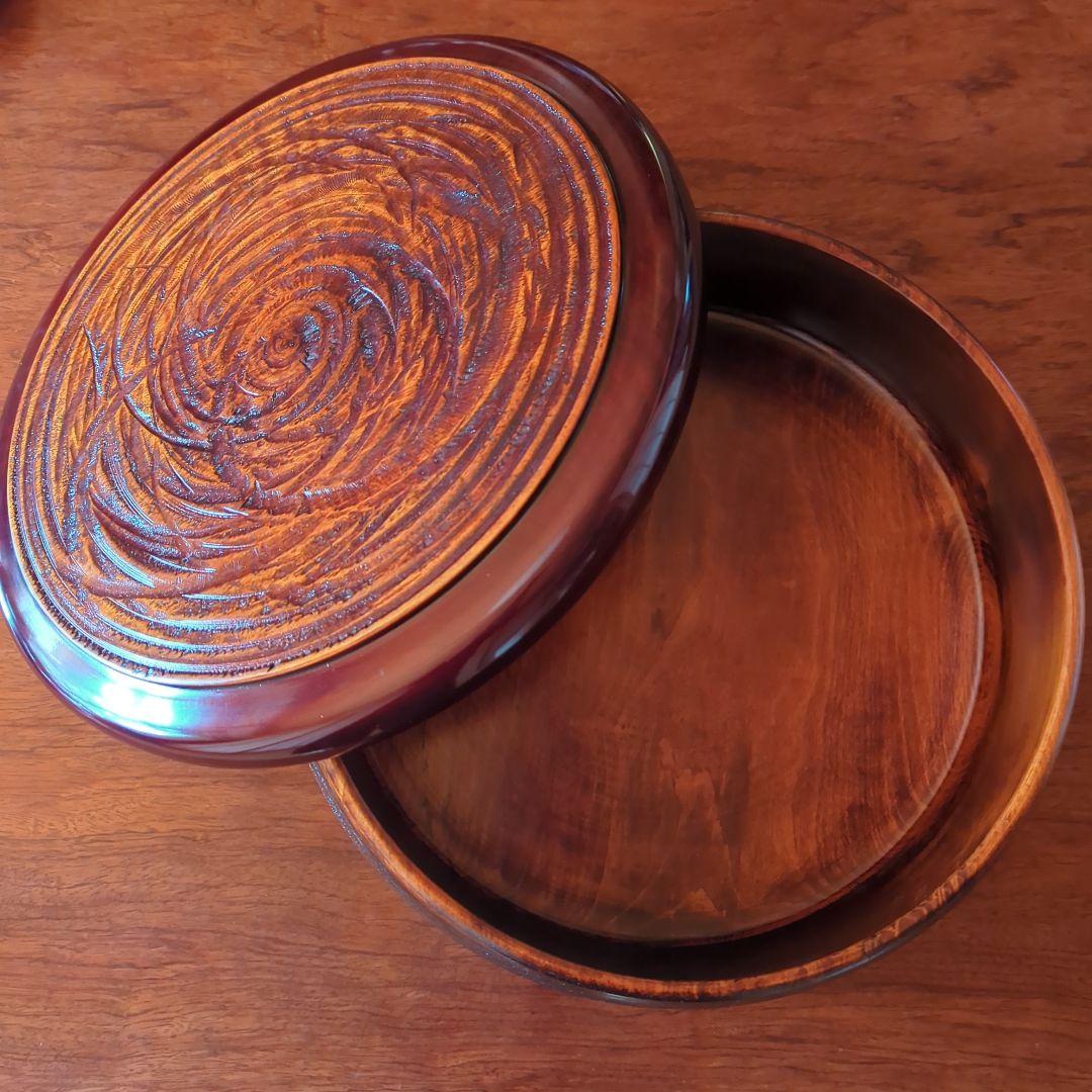 茶道具 漆器 木工細工 天然木 木製くり抜き茶櫃（上蓋独楽塗盆）茶器