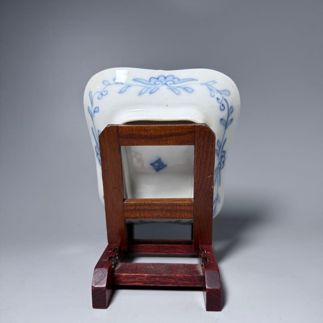 明治時代 有田焼 岩松平吾 色絵軍配形皿 五枚 角岩印 陽刻 珍品