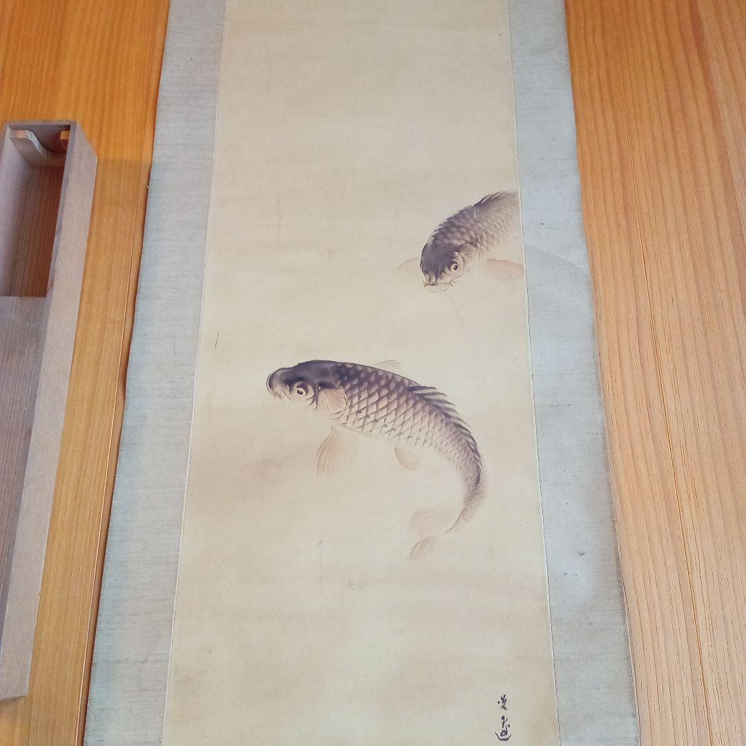 【真作】 鯉の光達 森田光達　(雙鯉之図・養生箱)