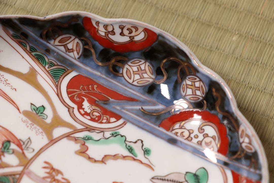 古伊万里 鳥の図 色絵 刺身皿 変形皿 五客 錦手 鴛鴦 鶴