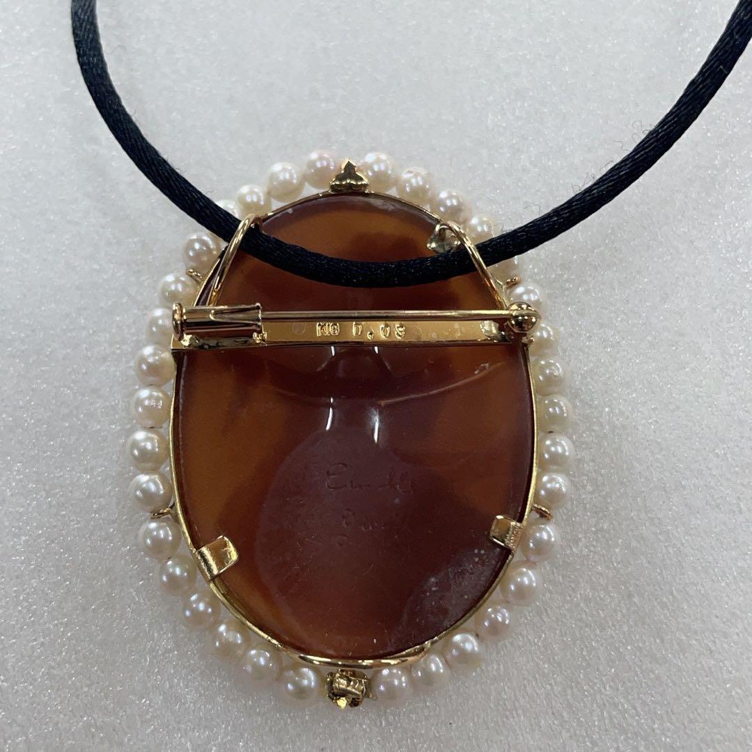 K18SV925シェルカメオアコヤパール付きブローチ ペンダント