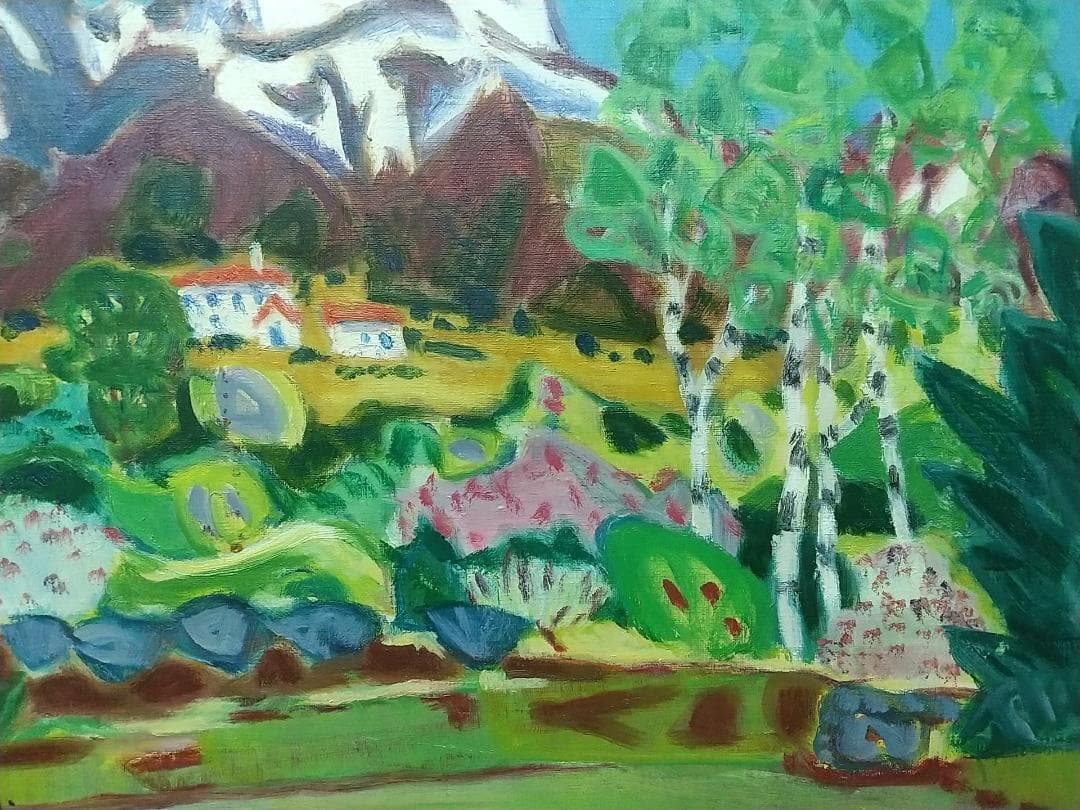 「妙高高原（五月）」F10 油絵 絵画