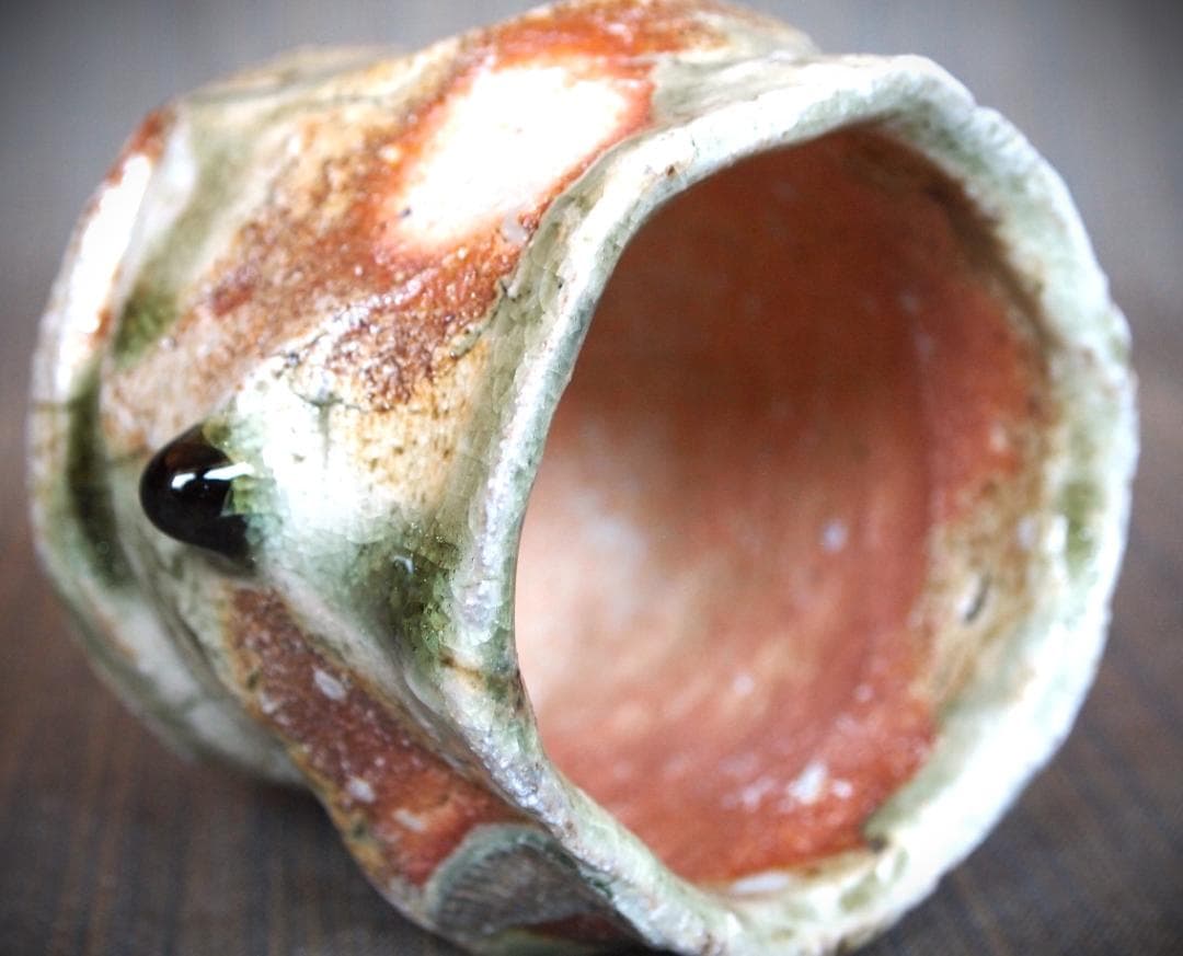 1080★新学【師＆父：新歓嗣】伊賀鎬湯のみC★ビードロ★共箱・共布