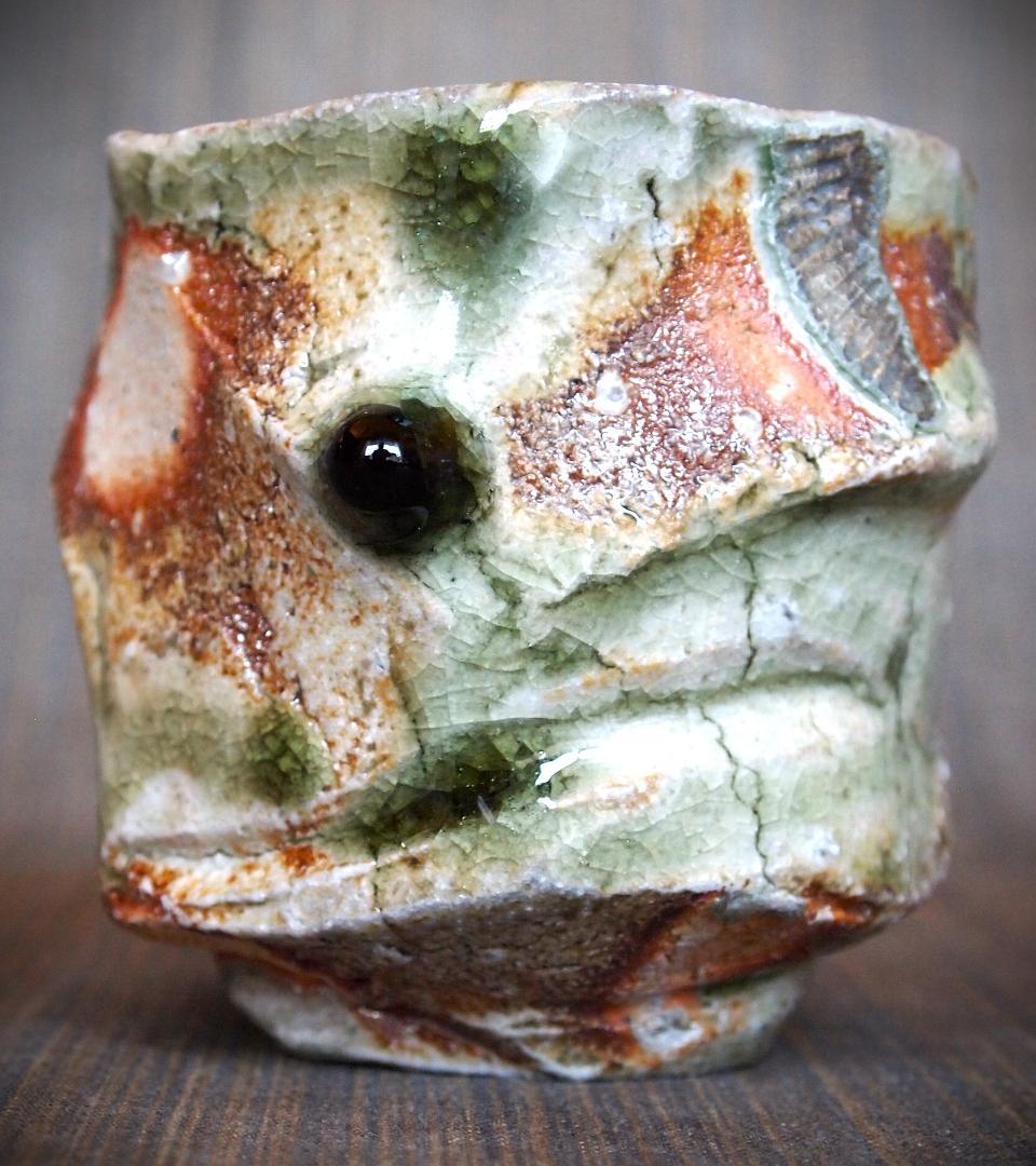 1080★新学【師＆父：新歓嗣】伊賀鎬湯のみC★ビードロ★共箱・共布