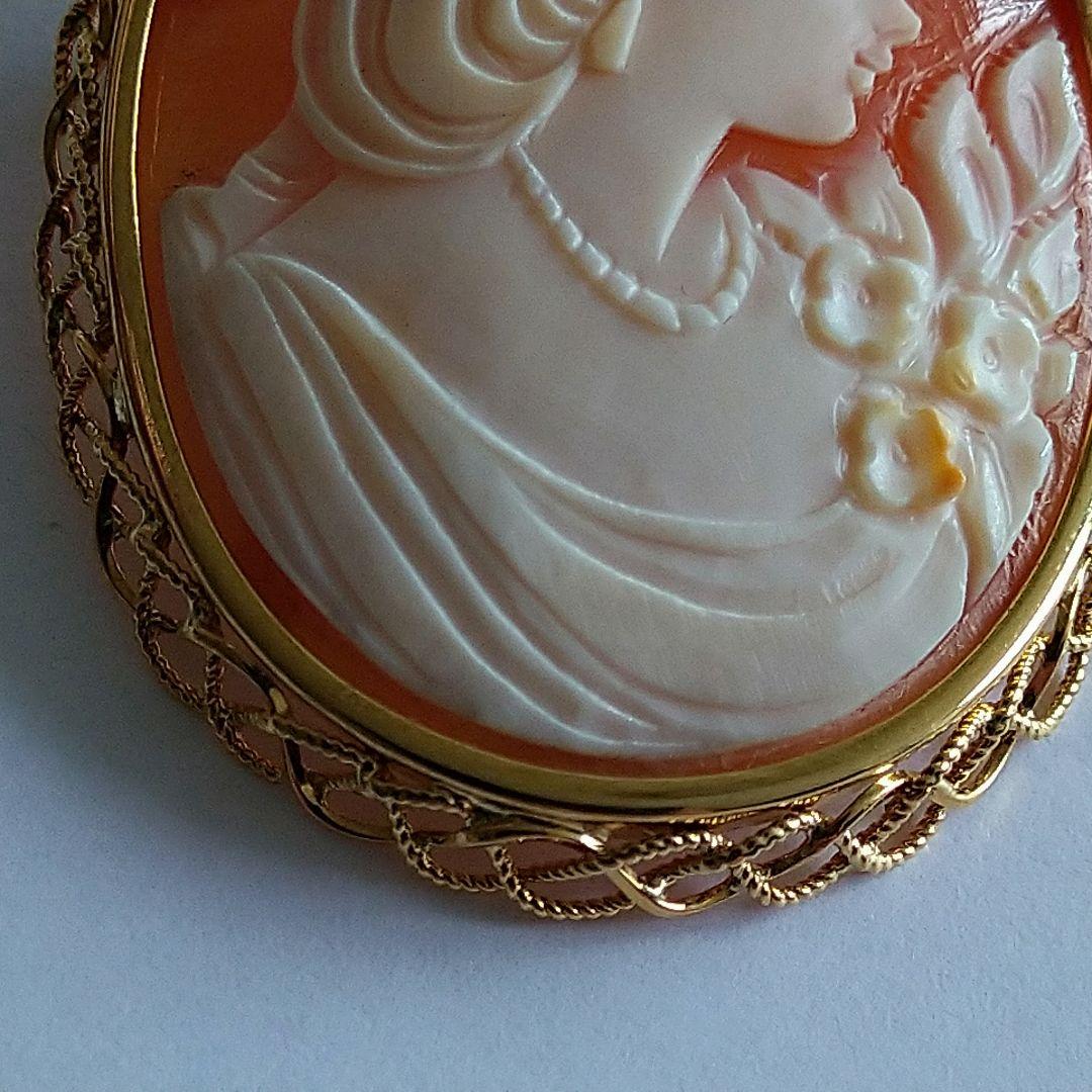 ✤シェルカメオブローチ&ペンダント✤K18✤2way✤コーネリアの美少女✤