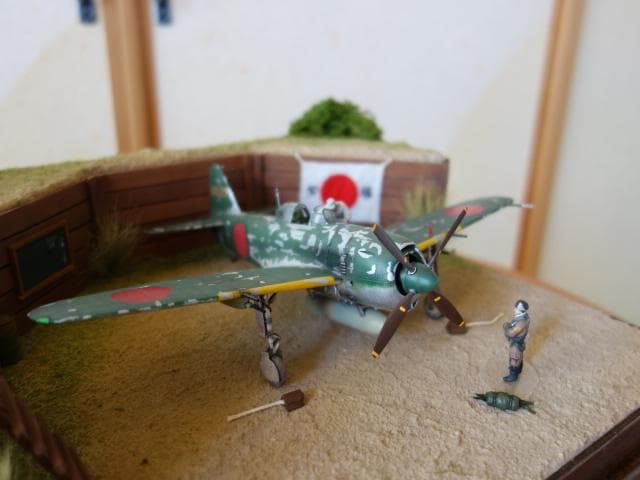 ★1/48スケール★旧日本軍航空基地ジオラマ　紫電　完成品