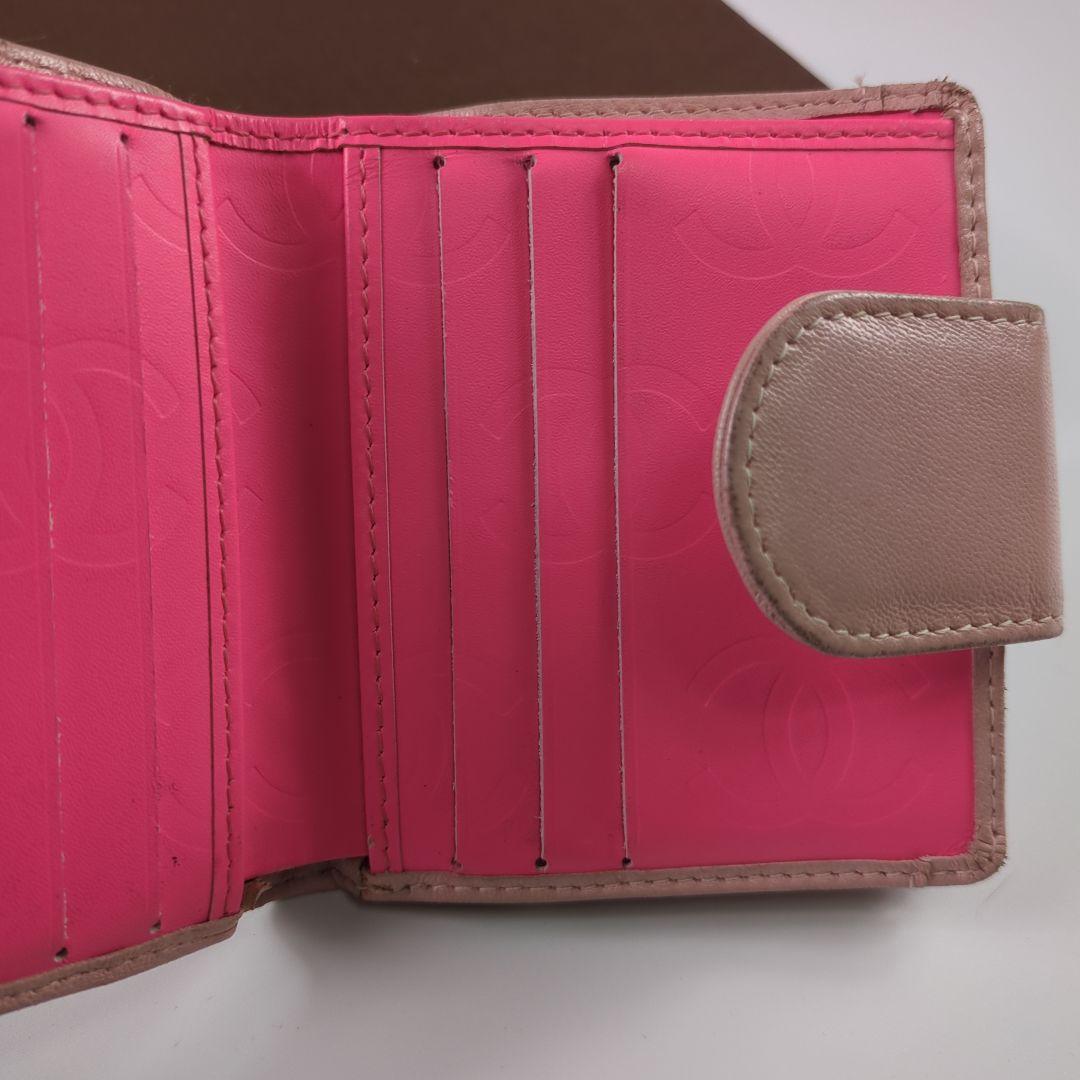 CHANEL シャネル カンボンライン 二つ折り がま口 ピンク ブラック