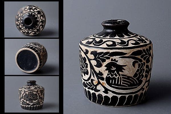 u382 中国古玩 宋磁州窯瓶 花瓶 水差 鳥 黒 - メルカリ