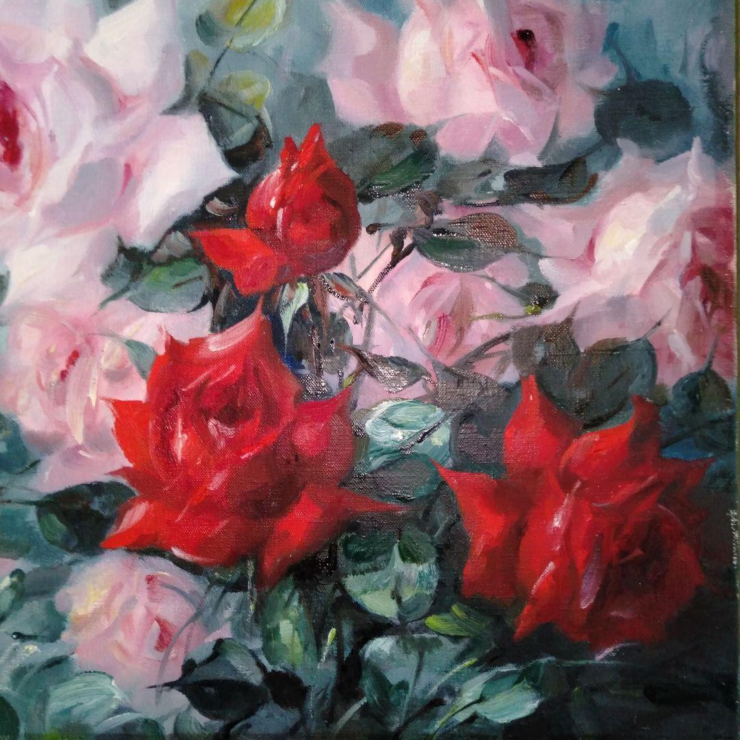 鈴木政輝　「ばら」　美術年鑑画家　油彩画　 金色額縁付き　F6号　箱付き