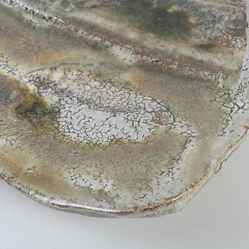 益子焼　高内秀剛作　塩釉　手付四方皿　共箱　V　R9086B