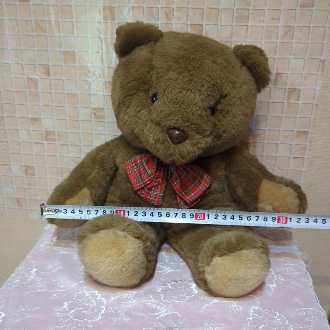 SANRIO・茶色くまのぬいぐるみ 赤いチェックリボン・昭和レトロ・旧ロゴ