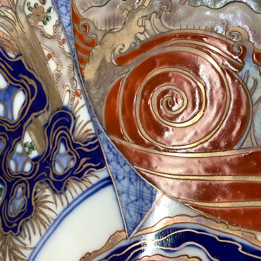 大皿 直径46cm 龍虎 鳳凰 色絵 伊万里 有田 縁起 アンティーク ⑦