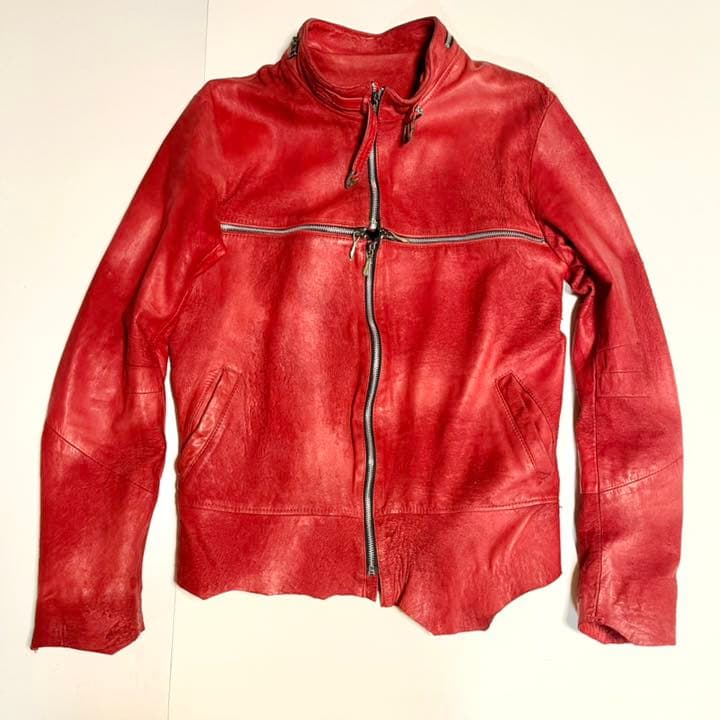 14th Addictionクロスジップ 赤 レザーライダースジャケット - メルカリ