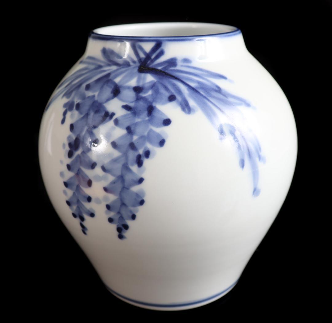 人間国宝 近藤悠三の次男 近藤潤 藤絵壷 花入れ 花生 共箱