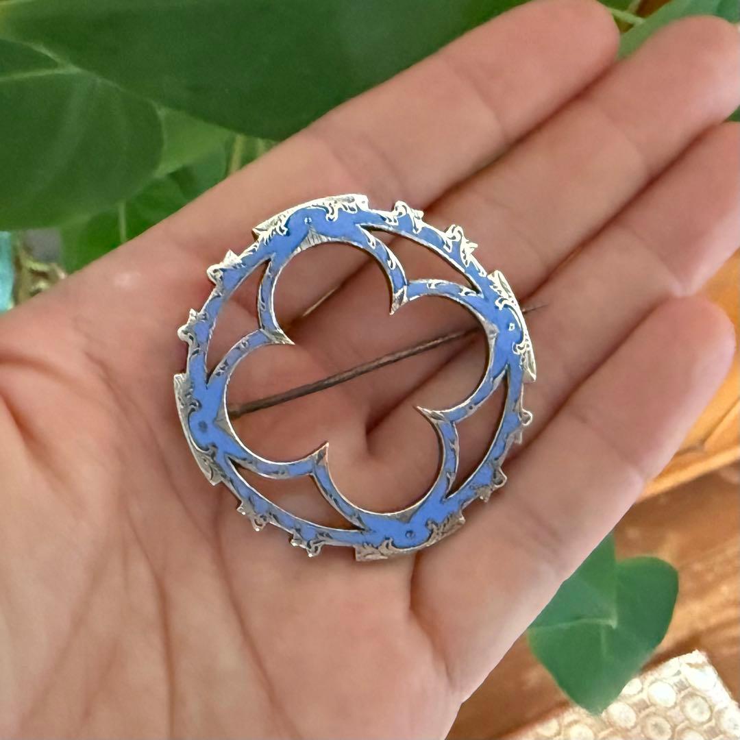 アンティークスコティッシュブローチブルーのエナメルエマイユ七宝