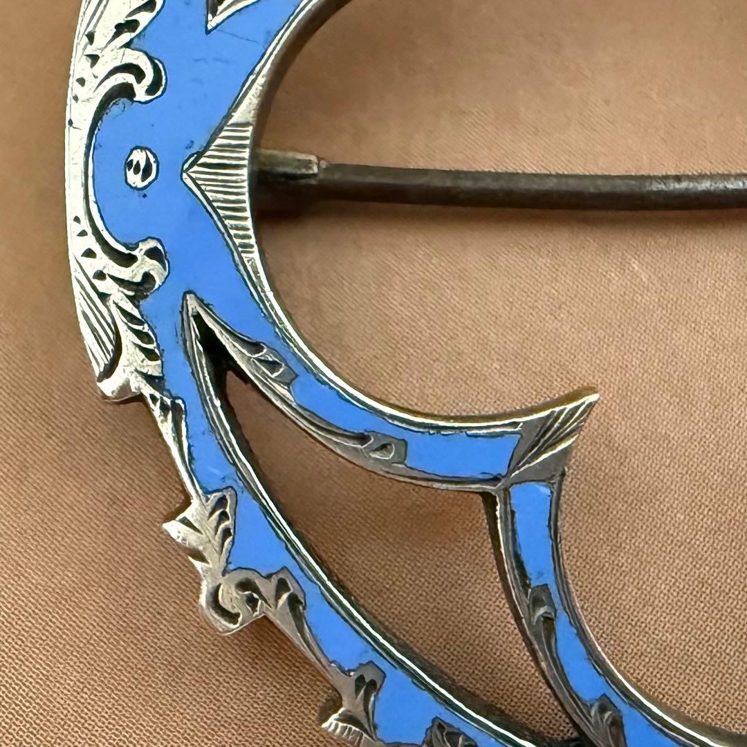 アンティークスコティッシュブローチブルーのエナメルエマイユ七宝
