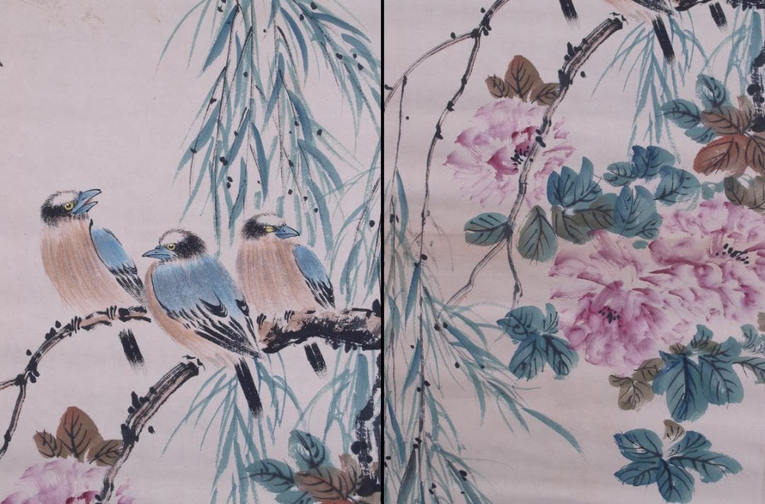 蔵整理品 中国清時代掛け軸 肉筆水彩絵 骨董品 I1578A13-1