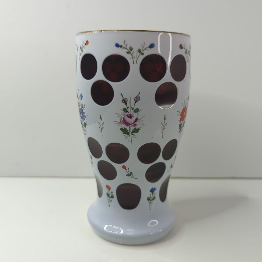 アンティーク 】 ボヘミアガラス／花瓶／フラワーベース／琺瑯／ホーロー