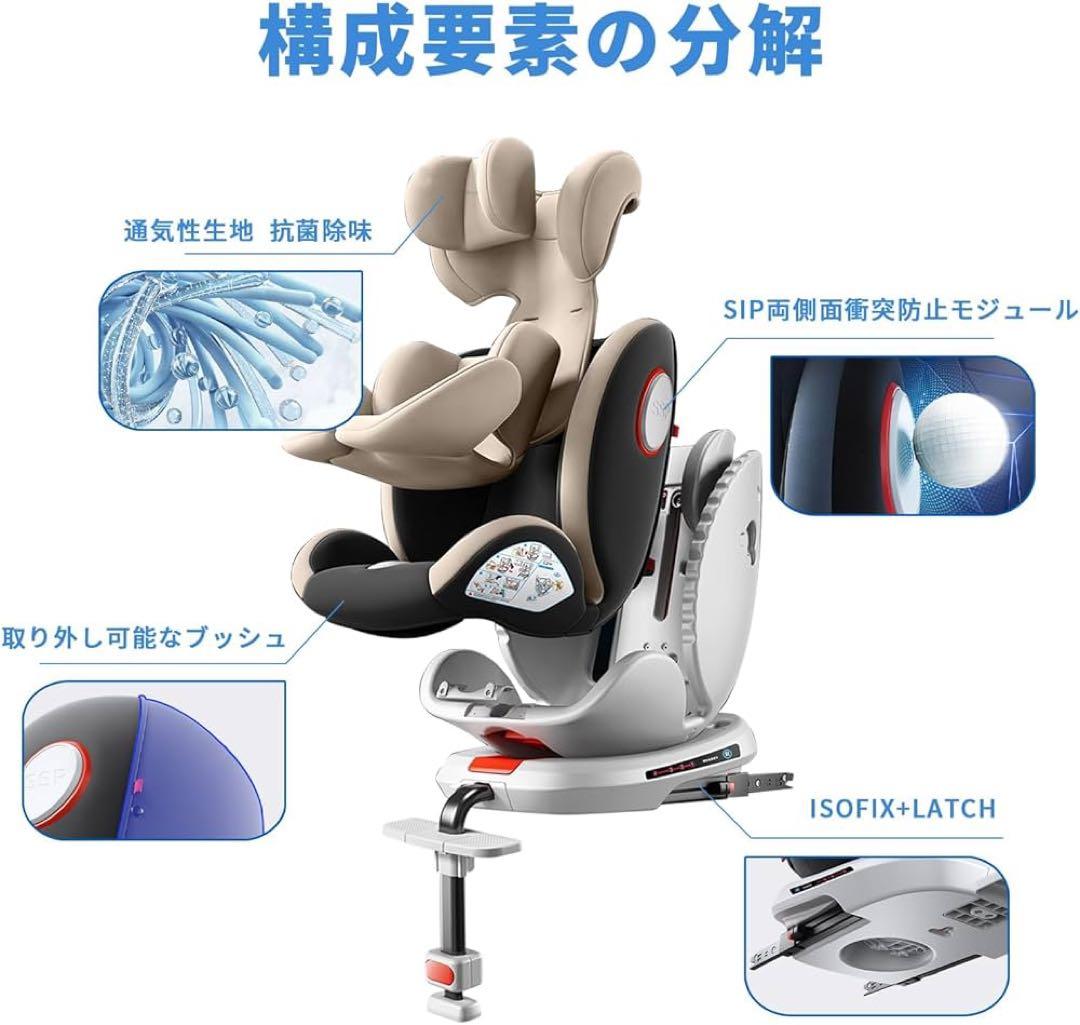 【10/13 本日限定】チャイルドシート 360度 回転式 ISOFIXグレー
