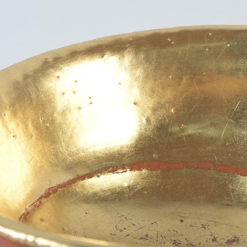 茶道具 八坂焼 赤楽 金銀二段 嶋台茶碗 共箱 V 9818 P207