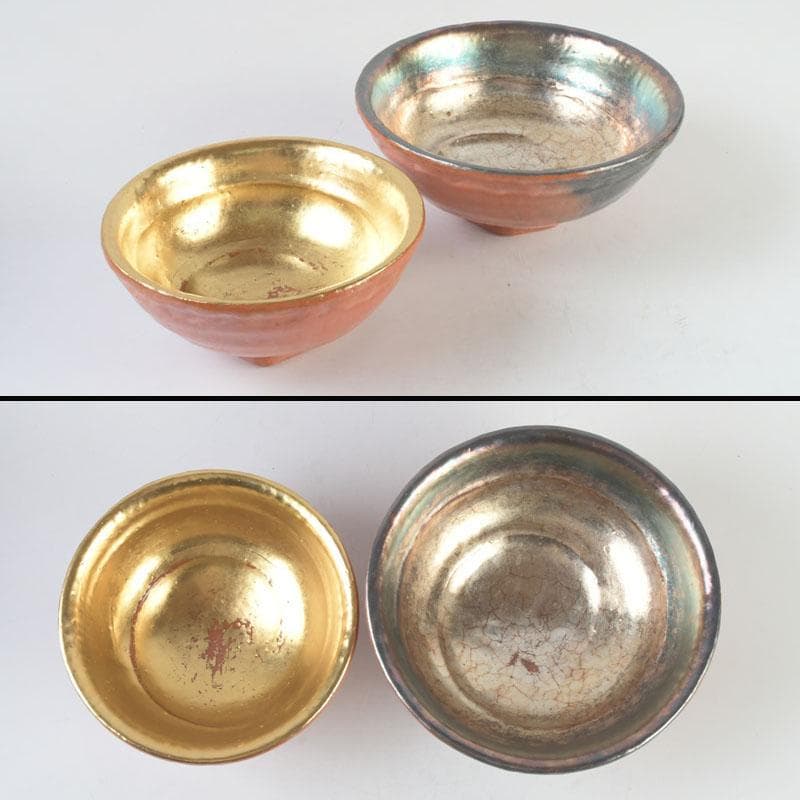 茶道具 八坂焼 赤楽 金銀二段 嶋台茶碗 共箱 V 9818 - メルカリ