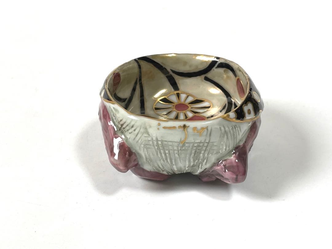 陶芸家　人気作家　植葉香澄　ネコトリ型ポピー文　盃　ねこ　猫　共箱