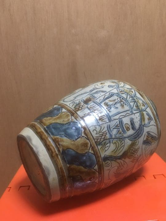 琉球 沖縄 壺屋焼 【故】島袋常明作 エジプト紋壺 やちむん ヤチムン 民芸